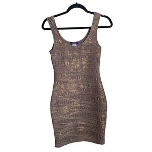 ❄️3/$15❄️ NWT Hot Gal Dress Sz Small Gold Tan Bronze Brown Bodycon Dress Sparkle
